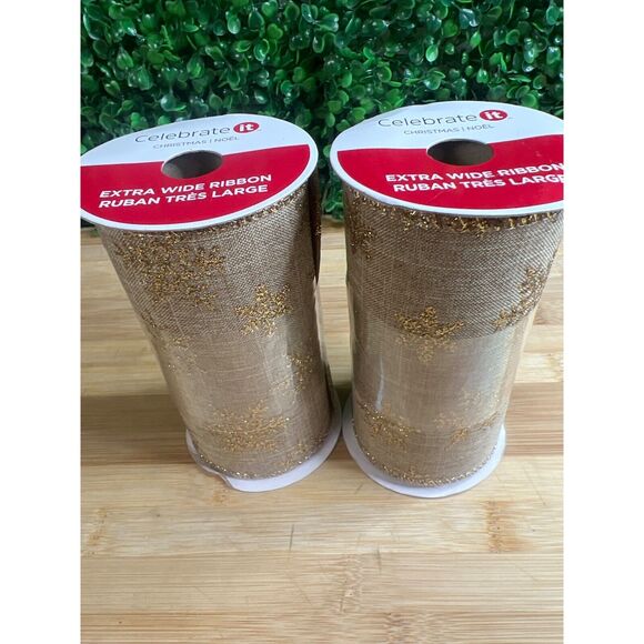 New Bundle Extra Wide Gold with Glitter Snowflake Christmas Ribbon Wreath Crafti - Picture 6 of 7